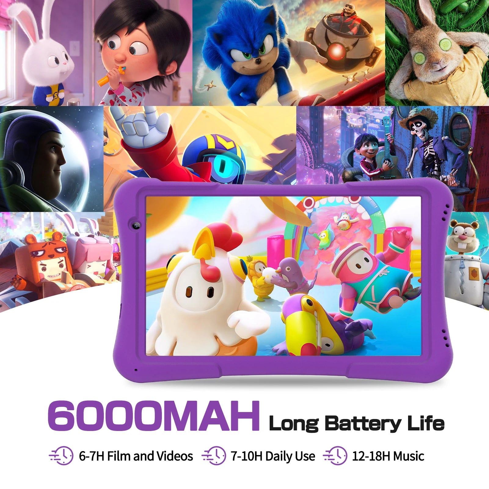PRITOM 10 inch kids Android tablet, 4GB(2+2)+32GB, Quad Core, 6000 mAh, WiFi 6, Dual Camera, Bluetooth, Toddler Tablet.