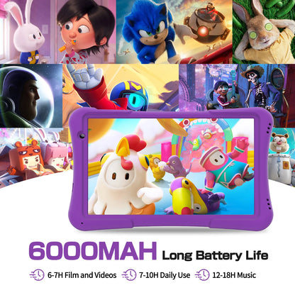 PRITOM 10 inch kids Android tablet, 4GB(2+2)+32GB, Quad Core, 6000 mAh, WiFi 6, Dual Camera, Bluetooth, Toddler Tablet.