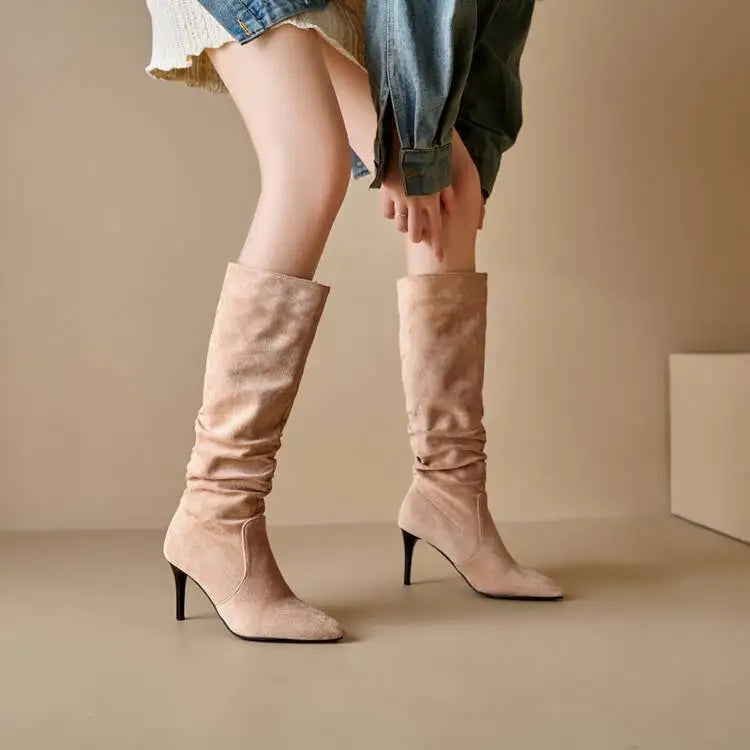 Street Style Pointy Toe Long Boots Women Stiletto Heels 8CM High Heel Winter Sexy Woman Shoes Female Suede High Boots Size 35-46.