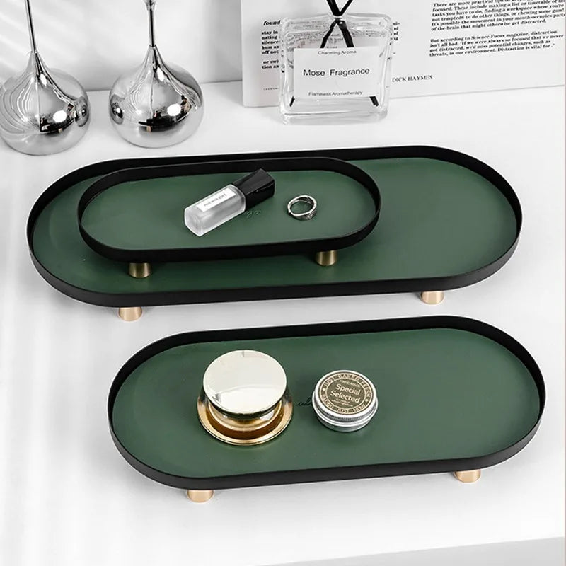 Wrought Iron Velvet Tray | Luxury Entryway Organizer w/ Leather Accent | Stackable Jewelry Display | Multi-Level Table Sculpture.