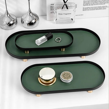 Wrought Iron Velvet Tray | Luxury Entryway Organizer w/ Leather Accent | Stackable Jewelry Display | Multi-Level Table Sculpture.