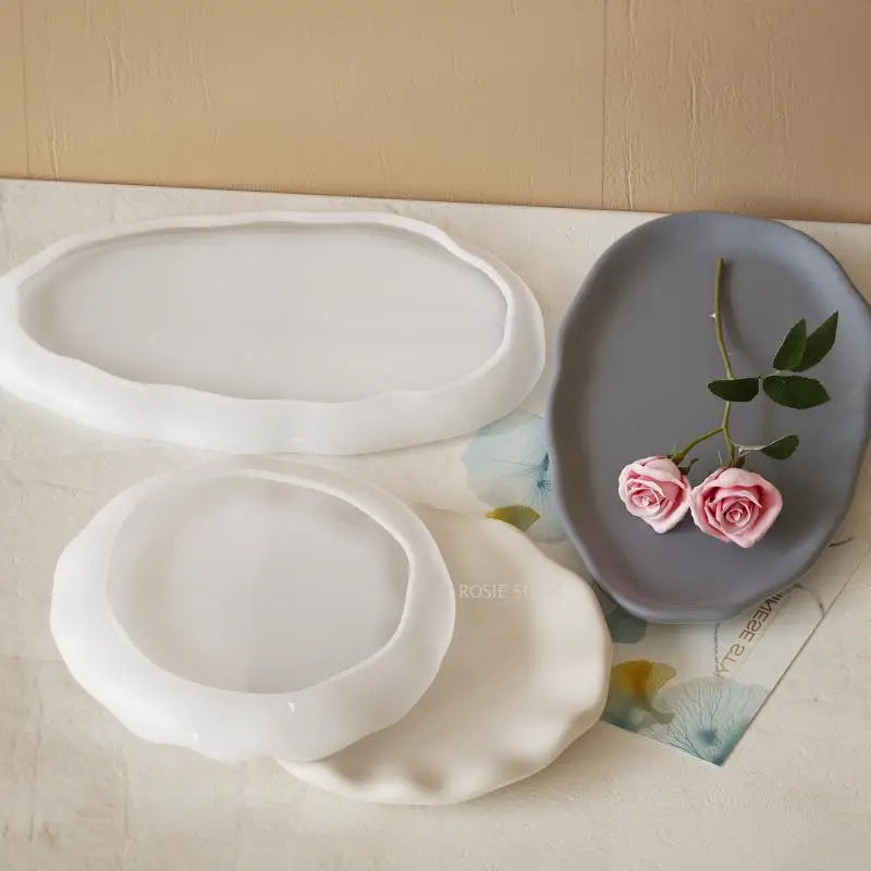 Round Tray Gypsum Silicone Molds Diy Handmade Plaster Cement Concrete Oval Storage Plate Mould Home Decoration.