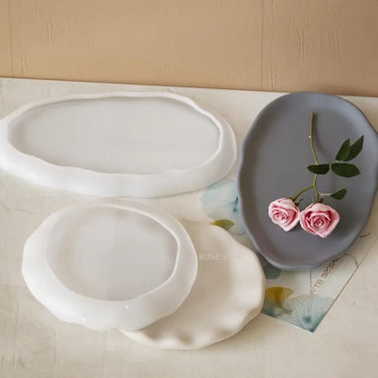 Round Tray Gypsum Silicone Molds Diy Handmade Plaster Cement Concrete Oval Storage Plate Mould Home Decoration.