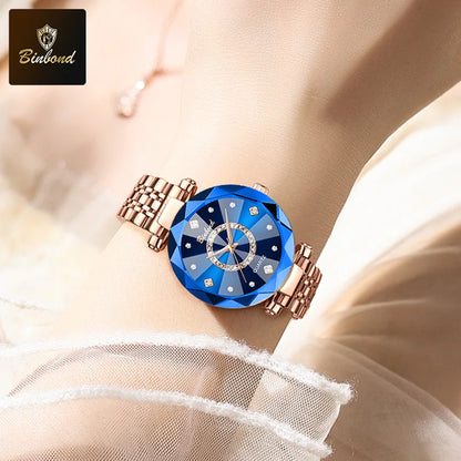 BINBONDN10 Women's Watches Elegant Fashion Original Quartz Watch for Lady Heart of the Ocean Design Waterproof Luminous Diamond.