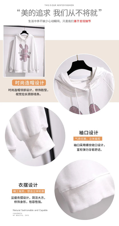 175Kg Plus Größe frauen Fehlschlag 170 Herbst Winter Neue Lose Fleece Cartoon Mit Kapuze Sweatshirt Schwarz Weiß 6XL 7XL 8XL 9XL 10XL 11XL.