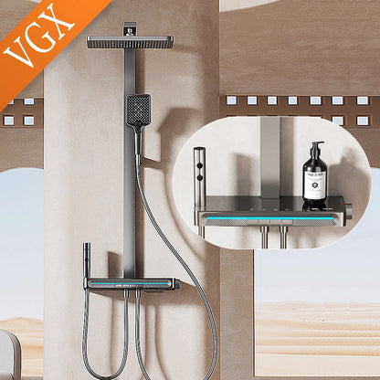 VGX Thermostatic Shower System Set Smart Digital Bathroom Shower Faucet Set Temperature Display Rainlfall Bathroom Shower Set