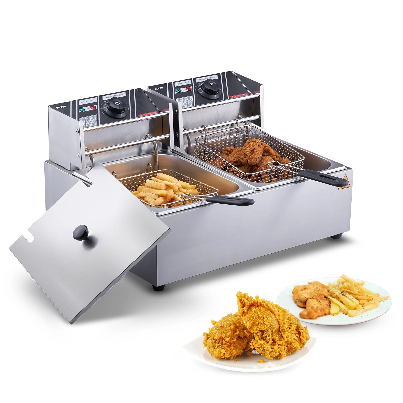 SucceBuy Commercial Electric Deep Fryer w/Dual Tanks 12L 3000W  Stainless Steel Countertop Fryer for Fried Chicken French Fries.