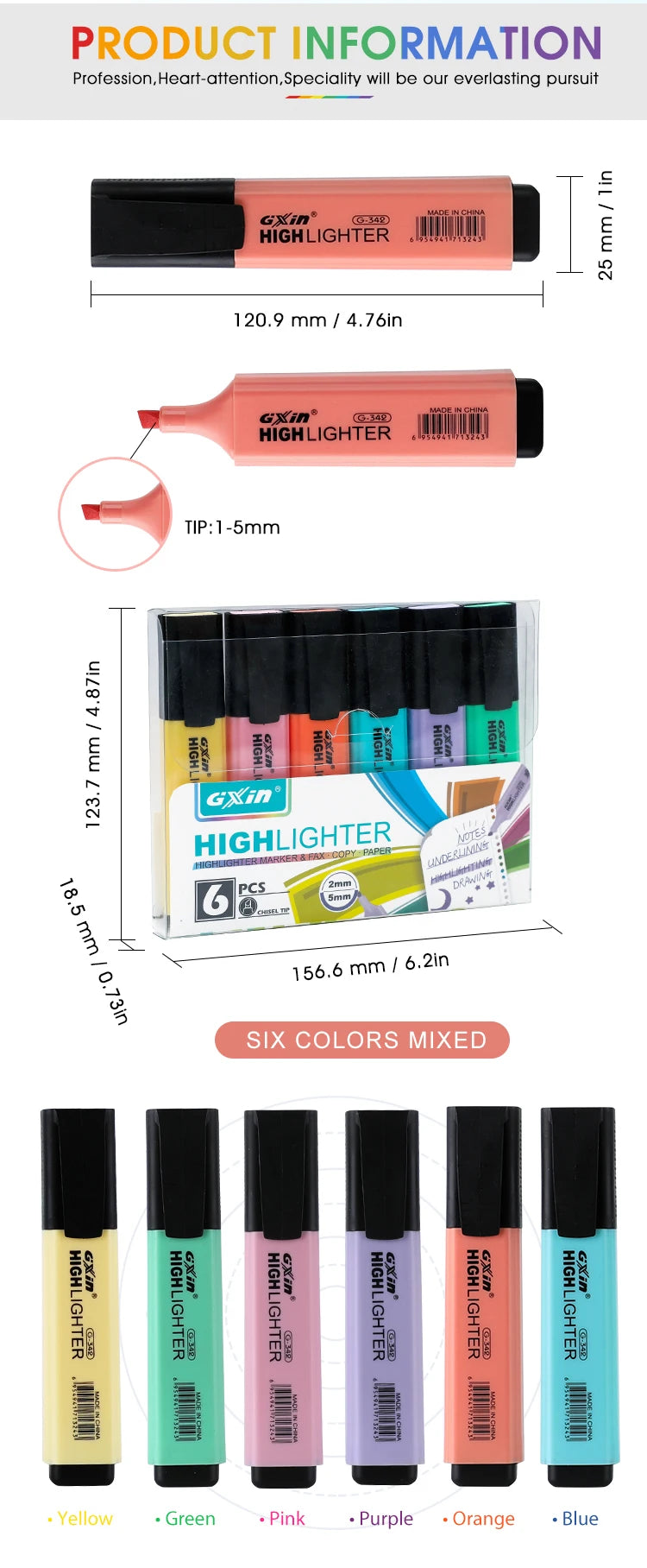 6 PCS Highlighter Marker 6 Fluoreszierende Makronen Farben, Hohe Qualität Rechteckige Marker Student Schreibwaren Büro Schule Kunst Verwenden.