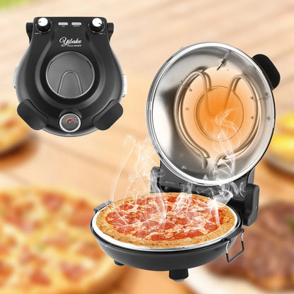 YIBAKE 12-Zoll-Elektro-Pizzaofen für den Innenbereich, antihaftbeschichtet, Keramikstein, erhitzt bis zu 420 ℃   für köstliches gebackenes Pizzeria-Set