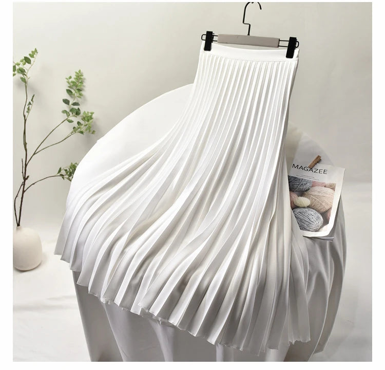 Looks Thin Pleated Skirt 2025 New High Waist A-line Skirt Mid-length Big Size Plaid Skirt Long Pleated Skirt Length 75-90cm