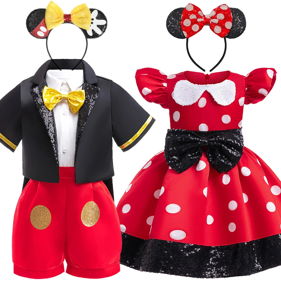 Disney Mickey Minnie Maus Polka Dot Cosplay Baby Mädchen Jungen Kostüm Kinder Maskerade Kleidung Kinder Halloween Karneval Kleid.