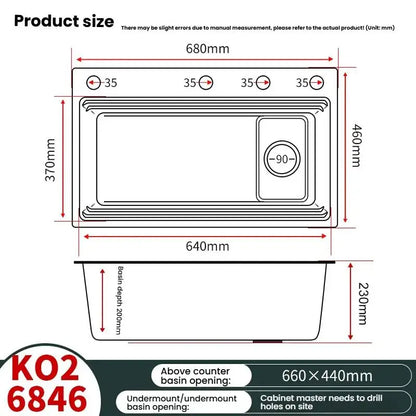 Gray 304 Stainless Steel Kitchen Sink Wash Dish Bowl Nano Embossing Large Single Slot Multifunctional Household Undermount Basin