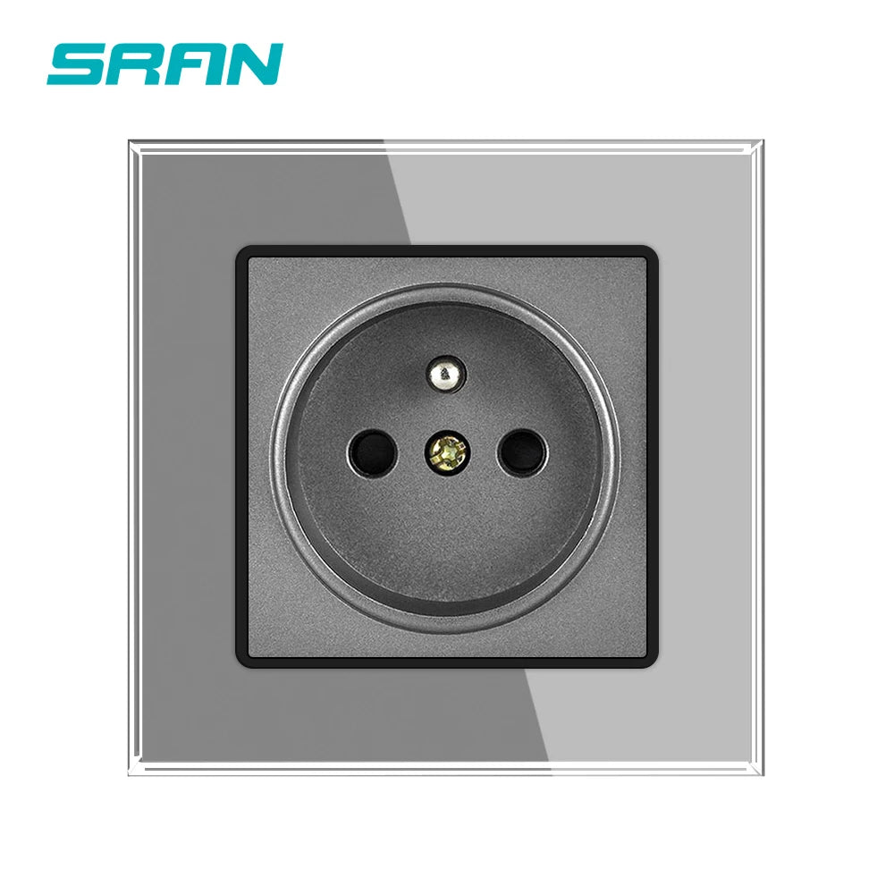 SRAN Französische USB-Wandsteckdose 5 V 2,1 A, Kristall-Hartglasscheibe 16 A 220 V 82 x 82 mm Steckdose Frankreich-Standard mit Abdeckung.