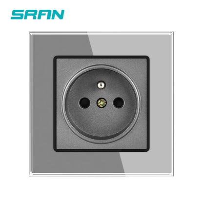 SRAN Französische USB-Wandsteckdose 5 V 2,1 A, Kristall-Hartglasscheibe 16 A 220 V 82 x 82 mm Steckdose Frankreich-Standard mit Abdeckung.