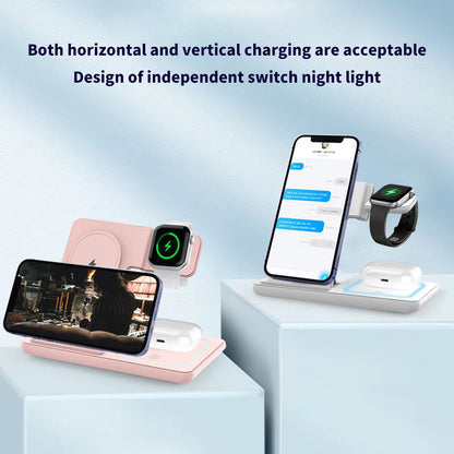 100W 3 in 1 Night Light Wireless Charger Stand For iPhone 16 15 14 Apple Watch 2-8 SE Airpods Pro Fast Charging Foldable Holder.