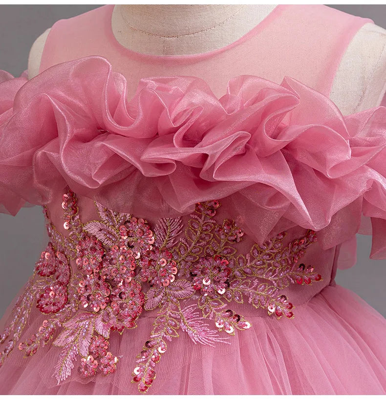 3-10 Jahre altes Mädchen Kinder schleppendes Kleid neues elegantes Mädchen Performance Puffrock Prinzessin Rock Blume Kinder Hochzeit Mädchen.