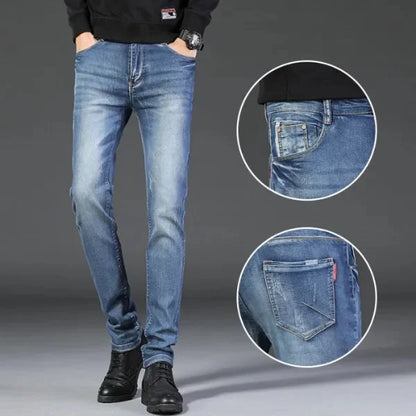 Slim Fit Men's Jeans Casual Elastic Korean Style Autumn Grey Trendy Long Pants Versatile Slim Legged Casual Trousers