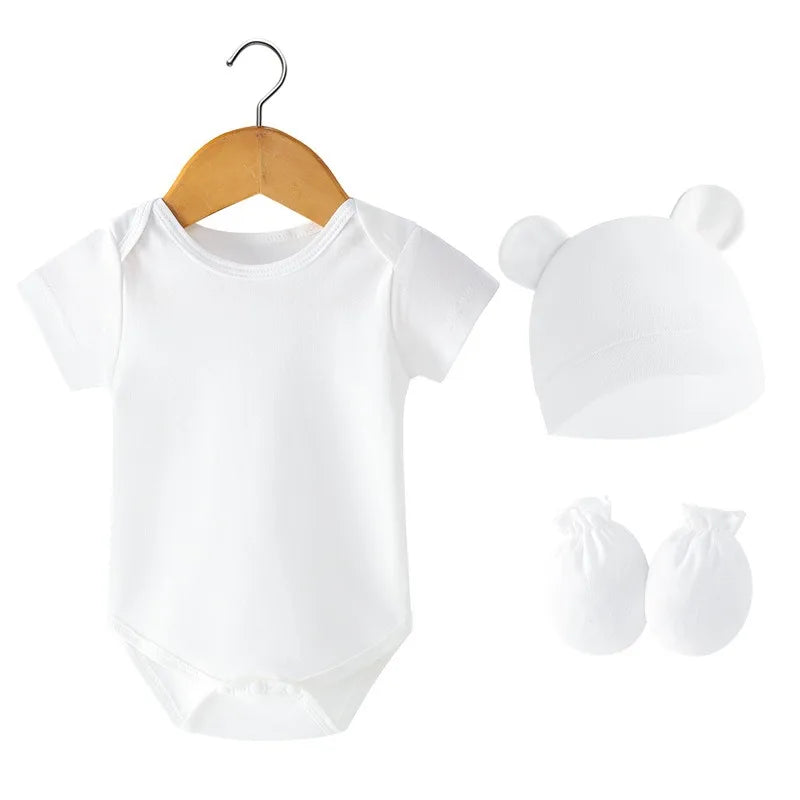 3 Teile/satz Neugeborenen Geburt Set 2024 Frühling Sommer Baby Body Baumwolle Baby Hut Handschuhe Weiche Baby Strampler Infant Zeug 0 bis 3 monate.