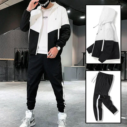 2025 Men Tracksuit Casual Joggers Hooded Sportswear Jackets And Pants 2 Piece Sets Hip Hop Running Sports Suit.