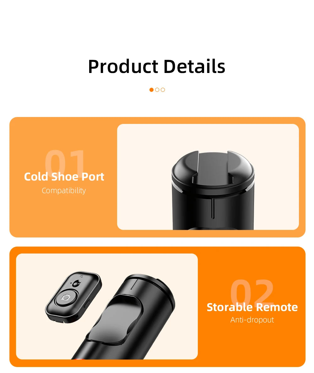 Selfie Stick with Wireless Bluetooth Remote, Portable 72 Inch Aluminum Alloy Selfie Stick Phone Tripod for iOS Android Cellphone.