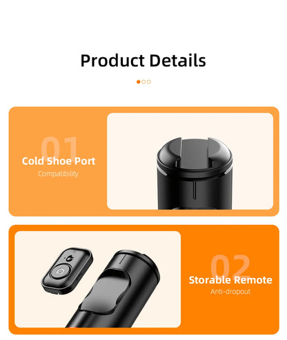 Selfie Stick with Wireless Bluetooth Remote, Portable 72 Inch Aluminum Alloy Selfie Stick Phone Tripod for iOS Android Cellphone.