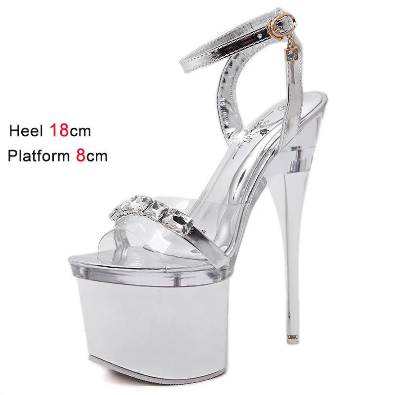 Sexy High Heels For Ladies Modern Sandals Electroplated Heel Women Shoes 2023 New Clear Peep Toe DRESS Crystal Shoes Size 43