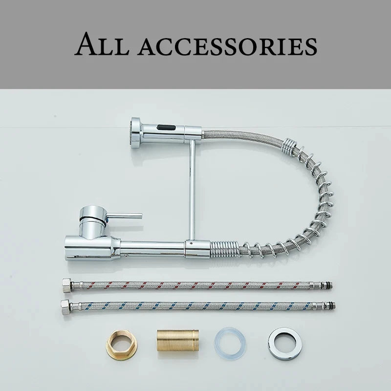 Spring Pull Down Kitchen Faucets Stream Spray Head Hot Cold Water Tap Stainless steel Rotation Kitchen Mixer Tap Crane