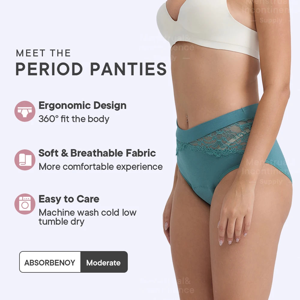 High Waist Period Panties for Women 4-Layer Leakproof Bamboo Fiber Menstrual Underwear Eco-Friendly for Sports Sleep Daily Use.