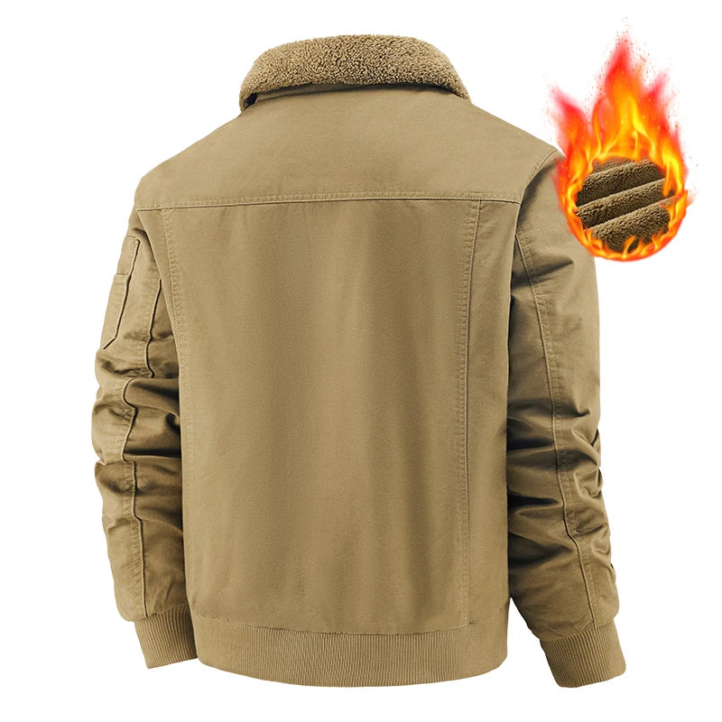 Winter Tactical Jacket Outdoor Men Fleece Sports Running Warm Coat Solid Color Stand Collar Breathable Comfortable Pilot Jacket.