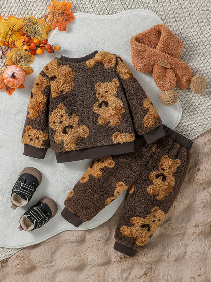 2024 neue Stil 6M-3Y Baby Unisex 2 stück Säuglings/Kleinkind Winter Niedlichen Kleinen Bären Plüsch Pullover Hosen Casual set.