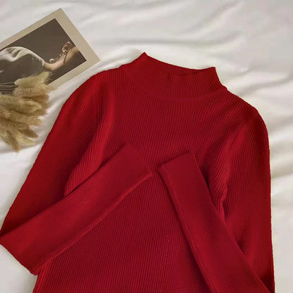 Weiche Rollkragen Frauen Herbst Winter Pullover Pullover Grundlegende Beiläufige Dünne Stretch Weiche Rippen Gestrickte Top Frau Pullover 2026