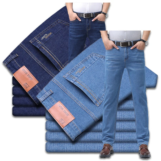 2-piece set of summer men's stretch cotton jeans, fashionable and comfortable, slim fit, business straight leg denim pants.