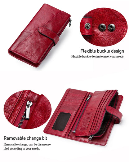 Contact's 100% Genuine Leather Wallet Women Long Coin Purse Hasp Design Clutch Bags Name Engraving Card Holder Wallets Cartera.