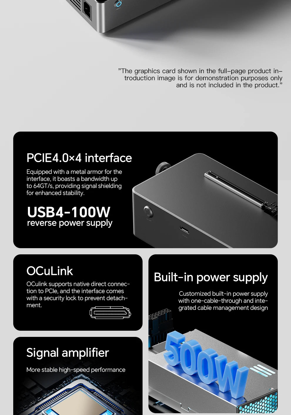 AOOSTAR AG02/AG01 EGPU Dock with OCuLink & USB4 Dual Ports, PCIe 4.0 x4 High Speed for Laptop Mini PC External Graphics Card.