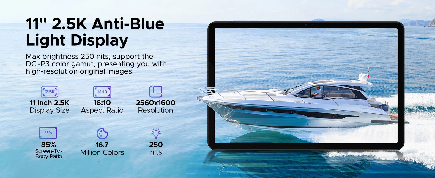 DOOGEE T40 Android Tablet 14 11 ''IPS 2.5K 8GB RAM 512GB ROM Helio G99 8580mAh 18W Charge Face Unlock 7.6mm ultra-thin Tablet.