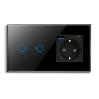 Bingoelec Wandsteckdose, Touch-Lichtschalter mit USB, 20 W, Typ C, Schnellladesteckdose, Glasscheibe, EU-Standard-Steckdosen
