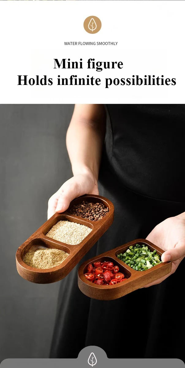 Seasoning Wood Snack Plate with Compartments 2/3/4 Grids Fruit Snacks Food Storage Trays Sauce Plate Kitchen Accessories 일본 주방용품.