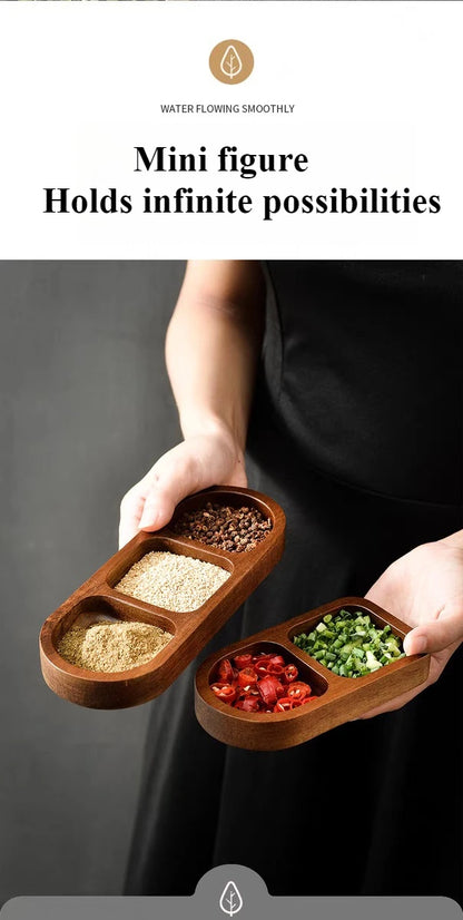 Seasoning Wood Snack Plate with Compartments 2/3/4 Grids Fruit Snacks Food Storage Trays Sauce Plate Kitchen Accessories 일본 주방용품.