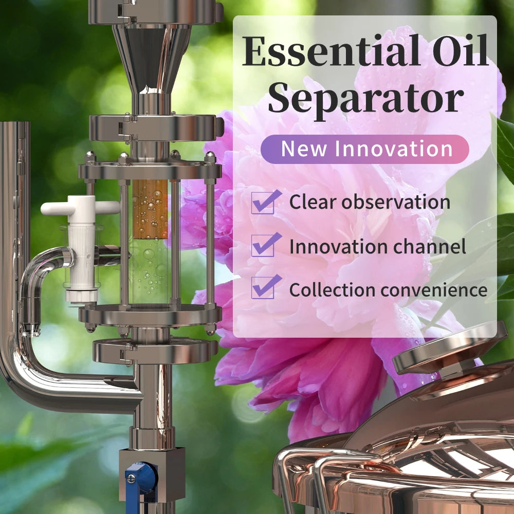 HOOLOO CT Distiller Electric Hydrolat Essential Oil Still Moonshine Still Copper lid Glass Copper Mesh Column Home Fragrance.