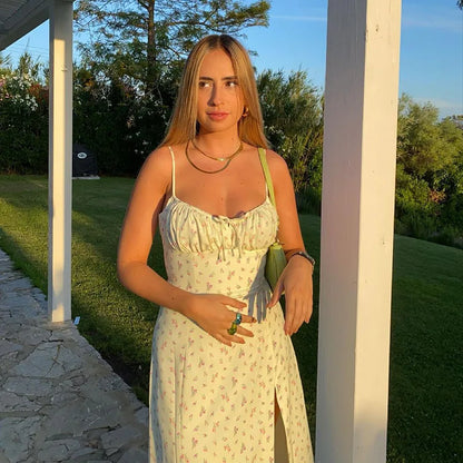 Frauen Elegante Blumen Strand Urlaub Bodycon Streetwear Langes Kleid 2024 Sommer Kleidung Großhandel Artikel Für Business.