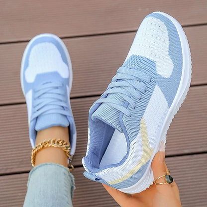 Autumn 2025 Sky Blue Women's Sneakers Plus Size 41 Mix Color Lace Up Casual Shoes Woman Soft Sole Platform Flats Tennis Shoes.