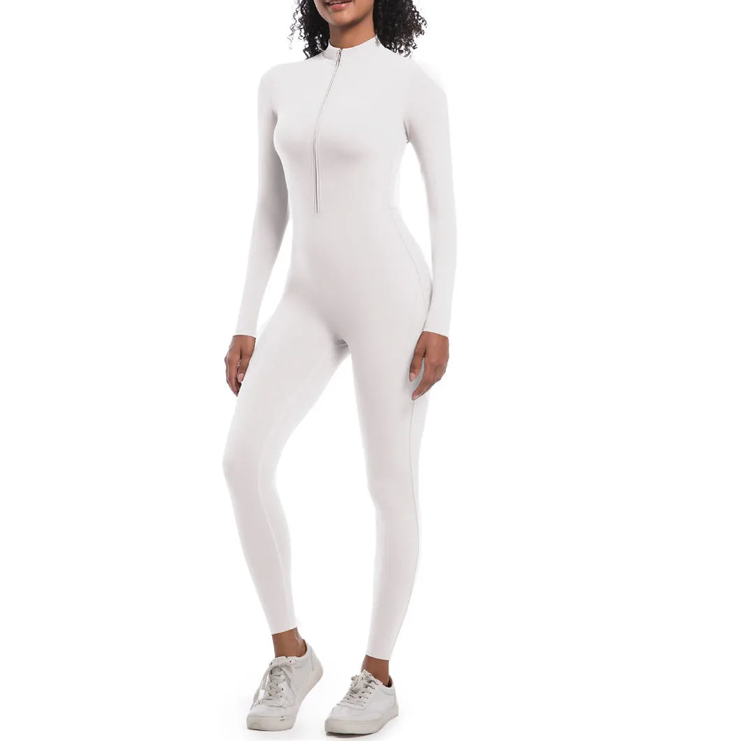 S-XL 2025 Nylon Zipper Long Sleeve Yoga Set Women One Piece Jumpsuit Fitness Gym Workout Pant Legging Running Romper Suit XP27.