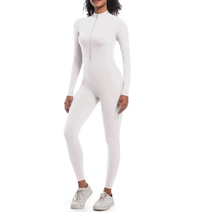 S-XL 2025 Nylon Zipper Long Sleeve Yoga Set Women One Piece Jumpsuit Fitness Gym Workout Pant Legging Running Romper Suit XP27.
