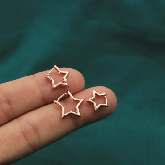 6Pcs/Set Fashion Simple Smooth Star Hoop Earrings for Women European Unisex Piercing Gothic Rock Jewelry Ear Buckles.