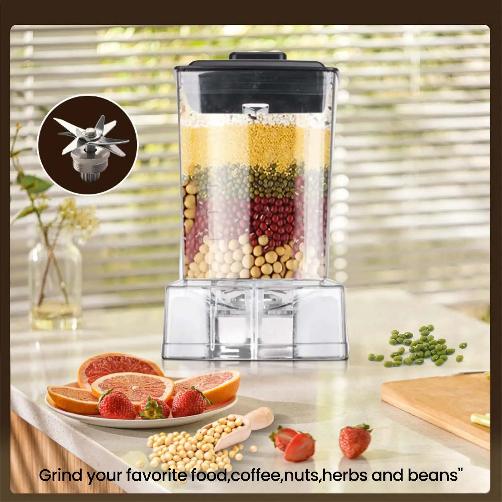 6000W Professional Table Mixer for Ice Nuts Fruit 2.5L Container Heavy Duty Blender Smoothie Maker Kitchen Appliance.