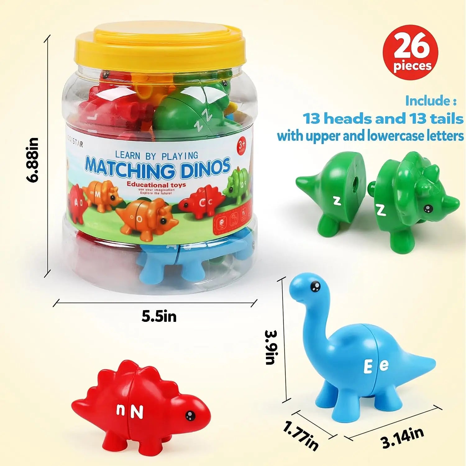 Matching Letters Dinosaur Toy Double-Sided ABC Letters Montessori Preschool Educational Fine Motor Toy Gift.