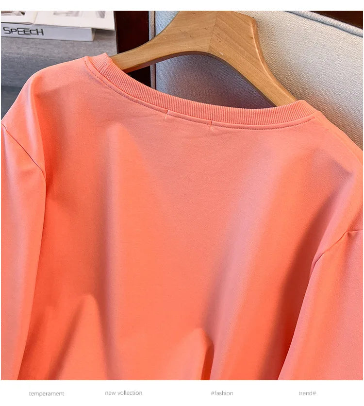 175kg plus size Damen büste Frühling Herbst loser Rundhals ausschnitt bedrucktes Langarm-Sweatshirt schwarz orange 5xl 6xl 7xl 8xl 9xl