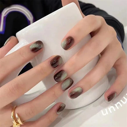 24Pcs/Set White Peach Oolong Gentle French Press on Nail Blush Halo Short Frosted Wearing False Nails Removable Fake Nail Art.