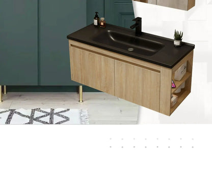 Leichter Luxus-Badezimmerschrank-Kombination, Badezimmer-Waschbecken, Gesichtswaschbecken, Toilettenholz, Waschbecken aus Keramik, integriertes Waschbecken im japanischen Stil