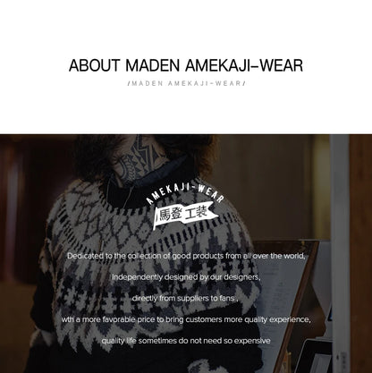 Maden Vintage Heavyweight Fair Isle Icelandic Sweater Round Neck Jacquard Bottom Knitwear Thickened Warm Pullovers for Christmas